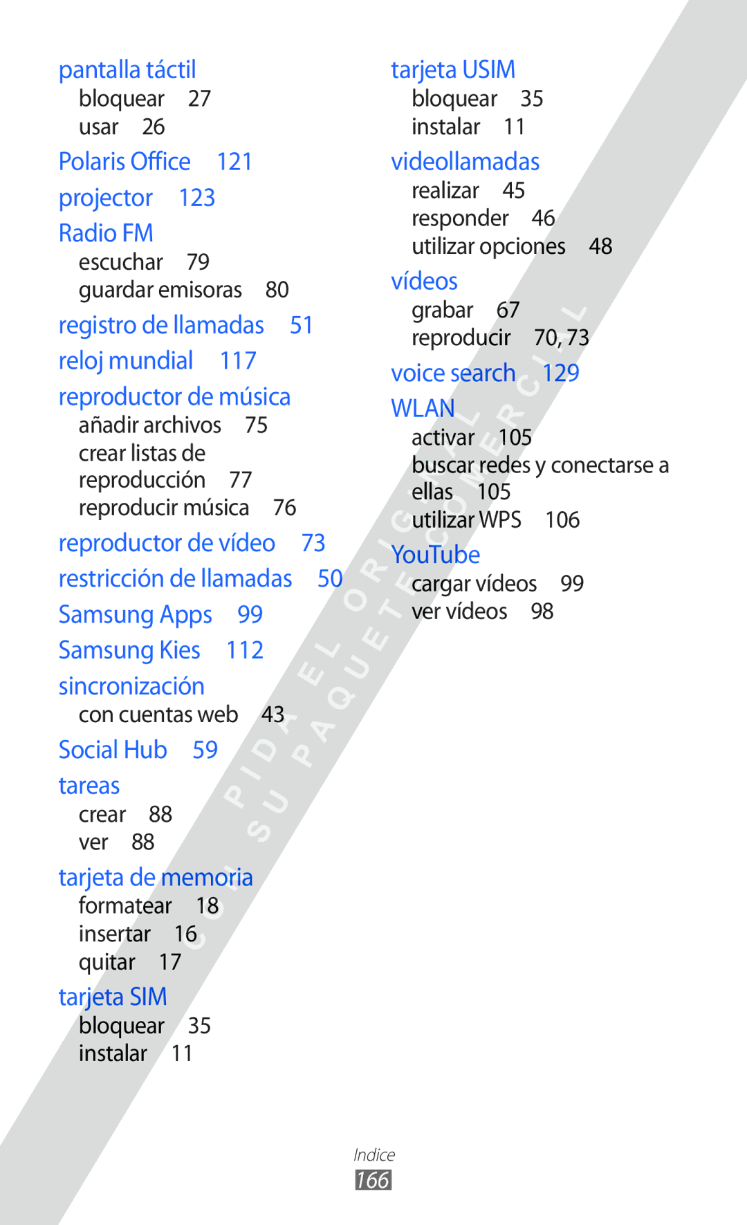 Samsung GT-I8530 manual Bloquear 27 usar , Con cuentas web , Activar Buscar redes y conectarse a ellas Utilizar WPS , 166 